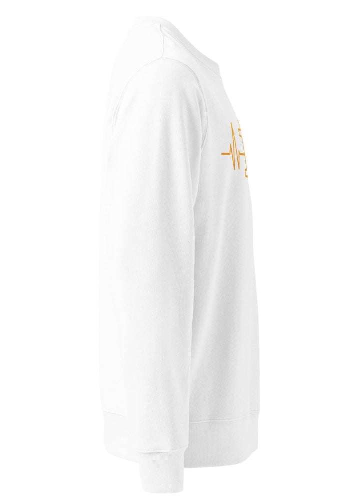 Bitcoin Pulse Sweatshirt white – side view 2 (minimalist crypto fashion by Block Supply)