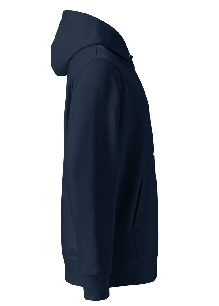 Side view Ethereum eco hoodie navy – eco-friendly blockchain apparel