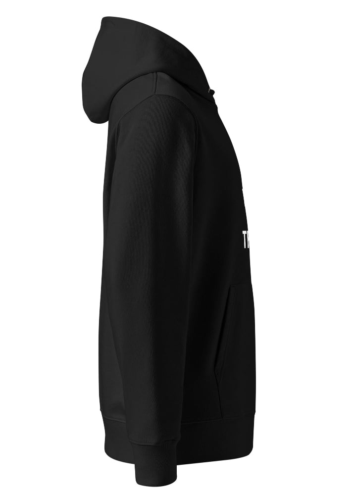 Side view – Bitcoin “Don’t FCK This Up” eco hoodie black, unisex streetwear