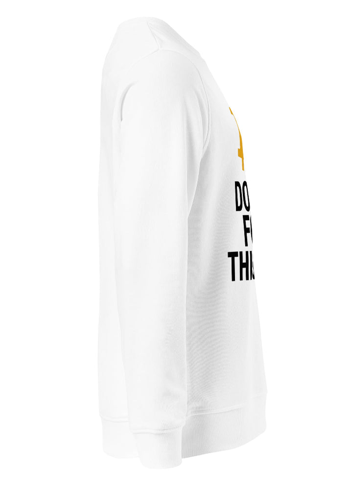 Side view of white Bitcoin crypto sweatshirt – premium organic streetwear