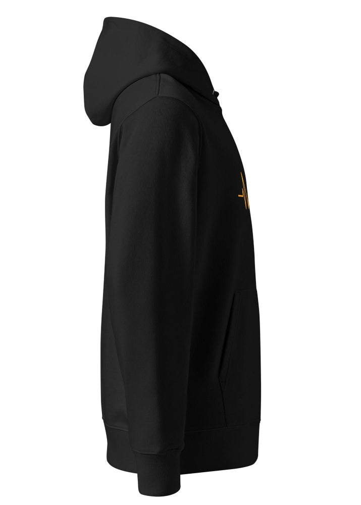 Black Bitcoin heartbeat eco hoodie – organic cotton crypto streetwear by Block Supply (right side view)