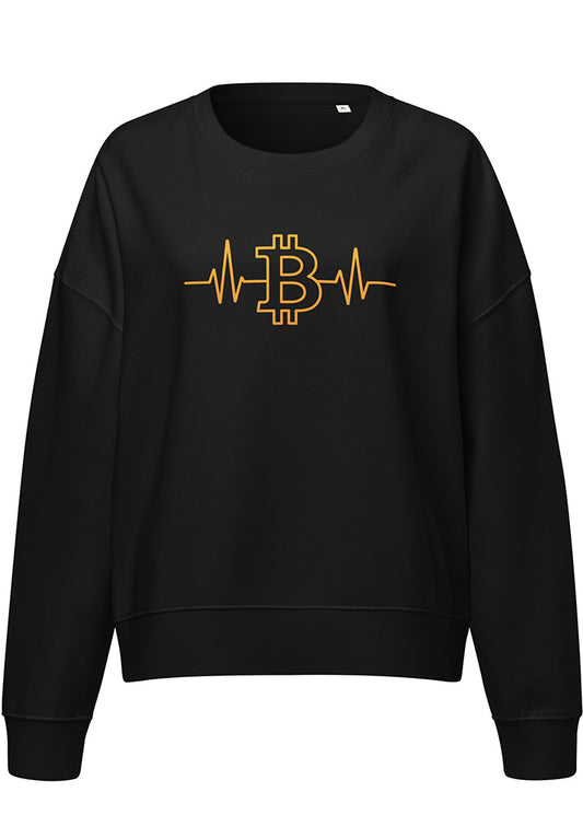 Bitcoin Heartbeat women’s eco sweatshirt black – organic crypto apparel (front)