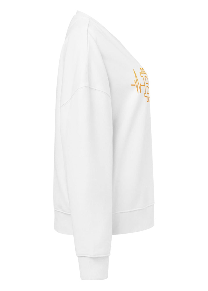 Side view 2 – Bitcoin Heartbeat women’s eco sweatshirt white, drop-shoulder