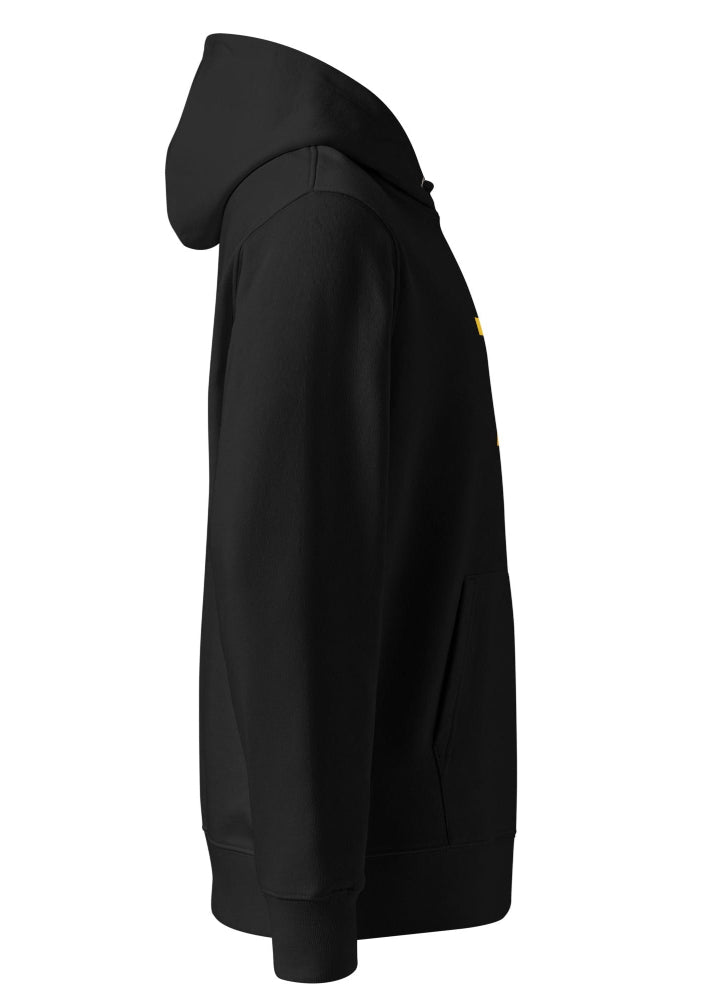 Side view of Bitcoin Pixel eco hoodie in black – organic cotton hoodie by Block Supply