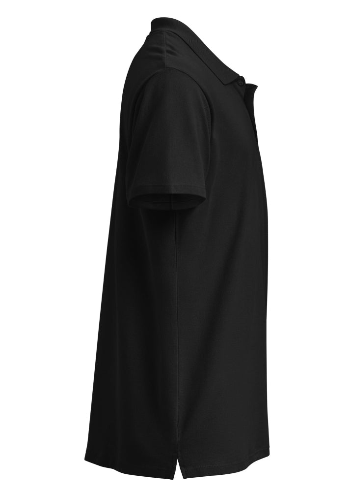 Bitcoin Pixel Polo black – side view 2 (straight hem with side slits)