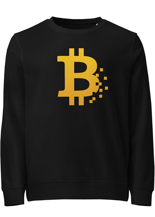 Bitcoin Pixel Sweatshirt black – front view (Block Supply, organic cotton crypto streetwear)