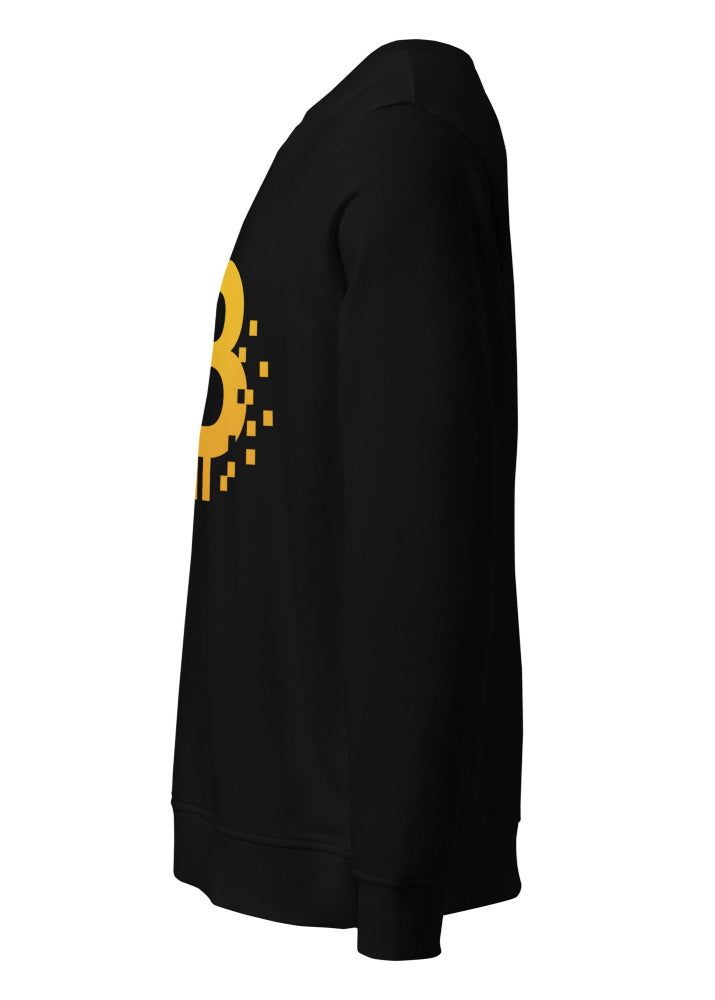Bitcoin Pixel Sweatshirt black – side view 1 (eco-friendly blockchain apparel)