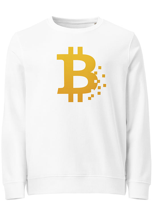 Bitcoin Pixel Sweatshirt white – front view (Block Supply, organic cotton crypto streetwear)