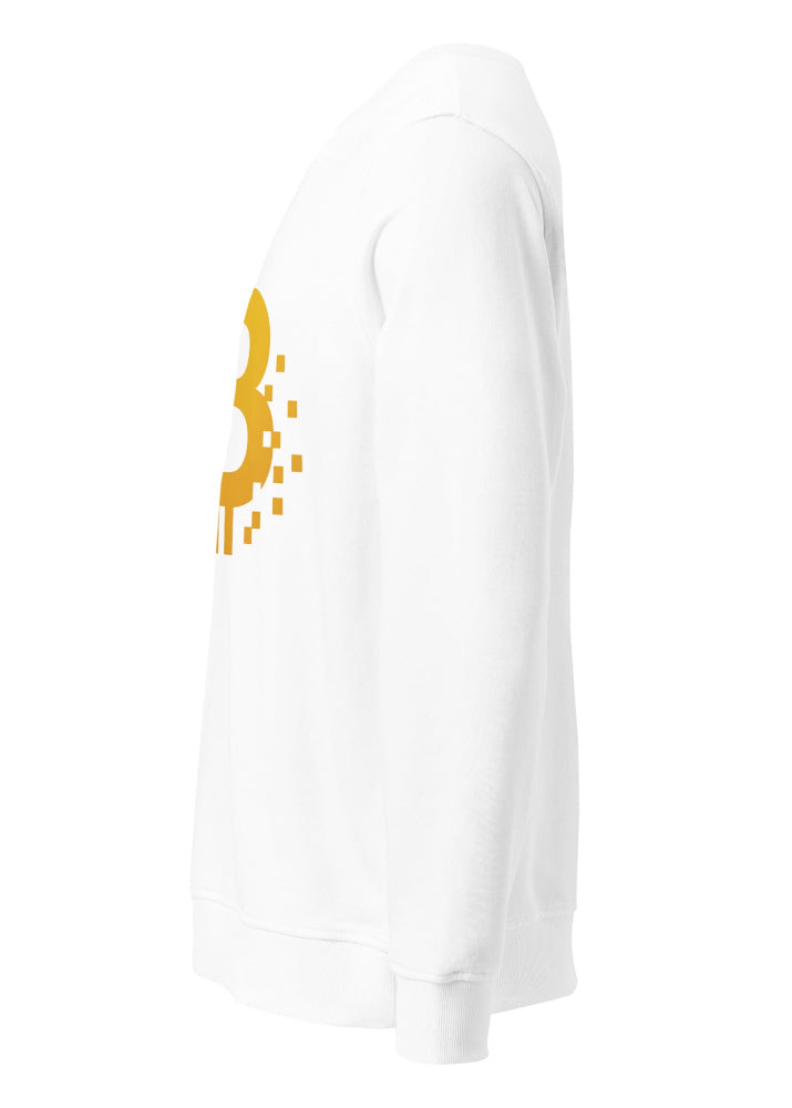 Bitcoin Pixel Sweatshirt white – side view 1 (eco-friendly blockchain apparel)