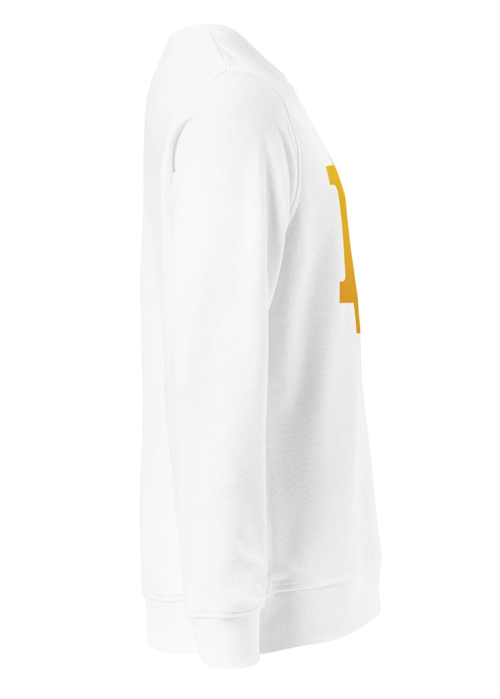 Bitcoin Pixel Sweatshirt white – side view 2 (clean crypto streetwear by Block Supply)