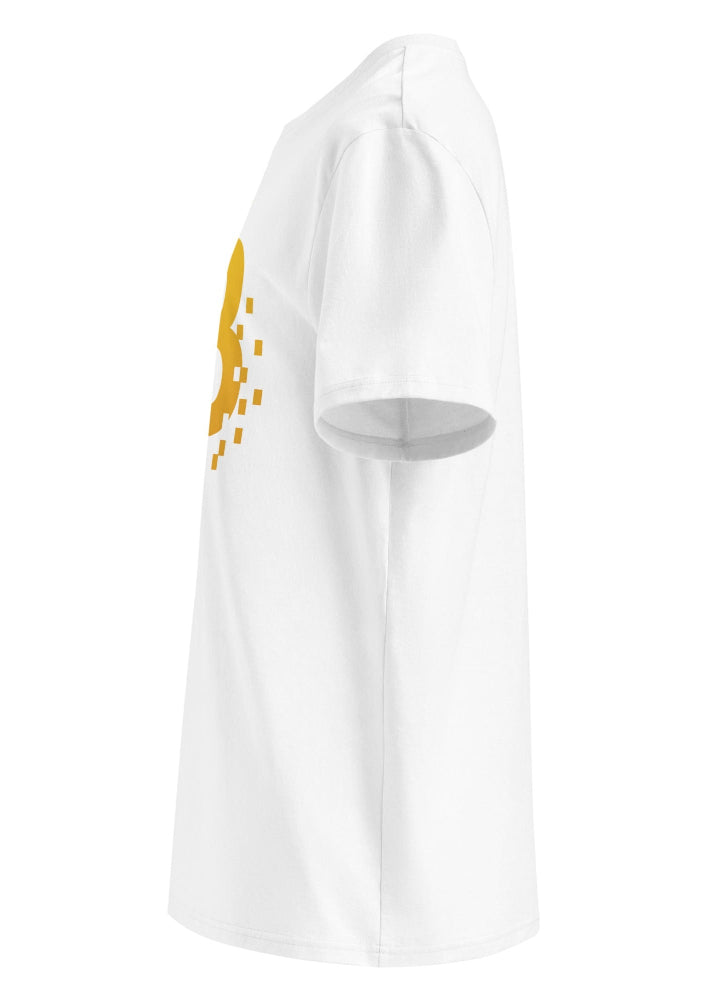 Side view 1 – Bitcoin Pixel eco T-shirt white (medium-fit single jersey)