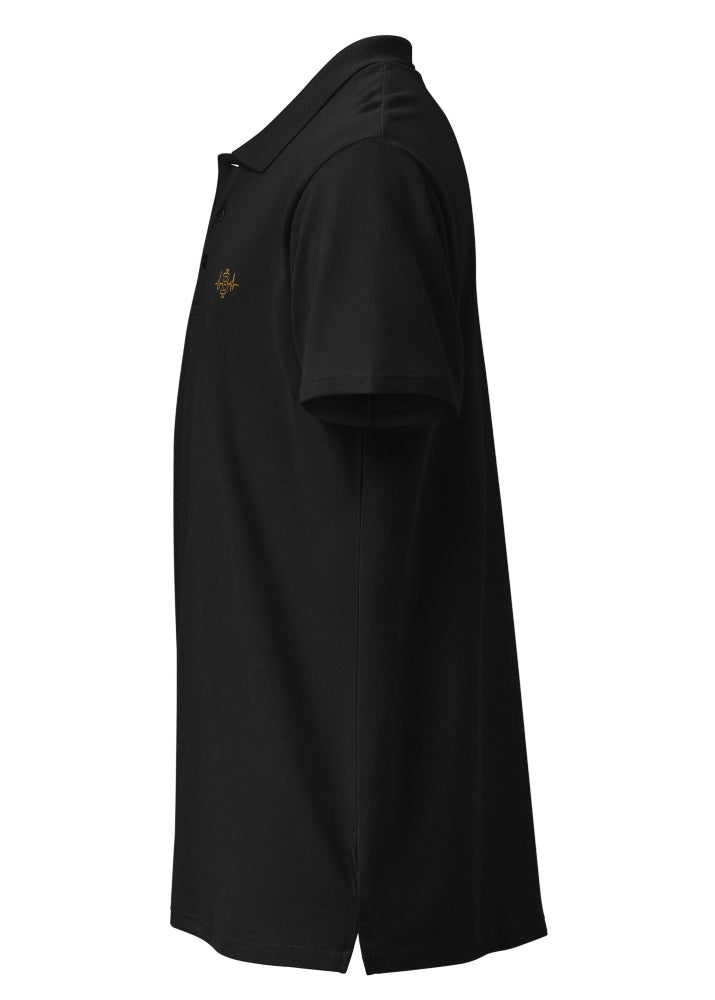 Bitcoin Pulse Polo black – side view 1 (tone-on-tone 3-button placket)