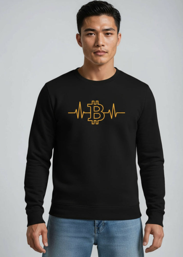 Model wearing Bitcoin Pulse Sweatshirt black – BTC fashion by Block Supply