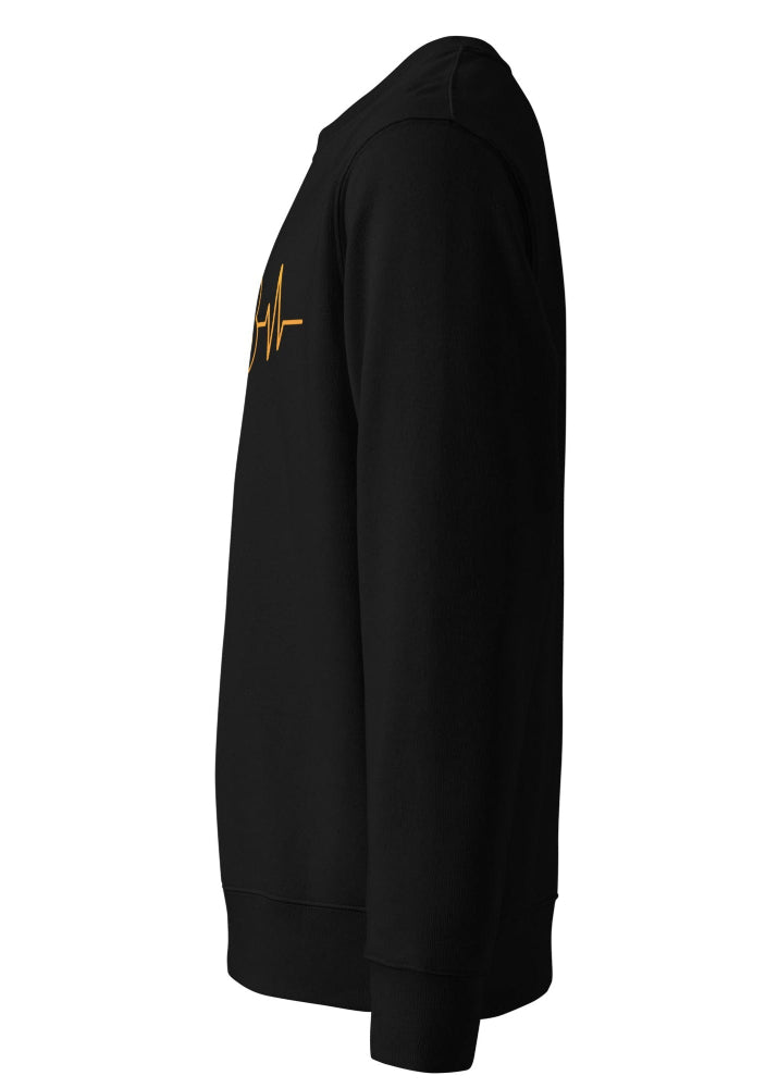 Side view Bitcoin Pulse Sweatshirt black – eco-friendly blockchain apparel