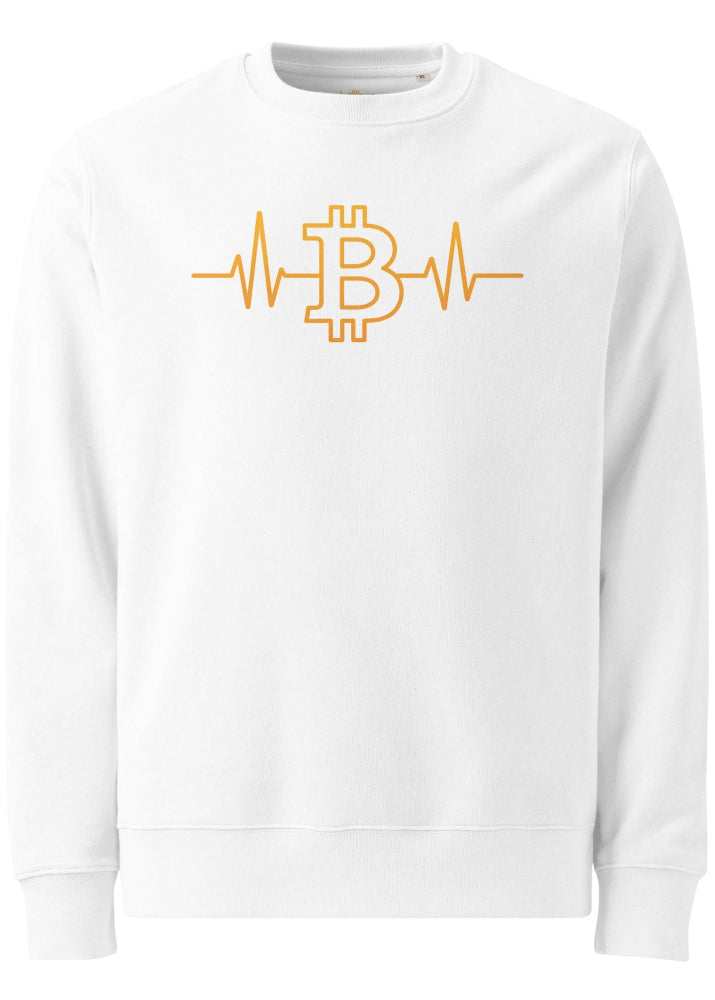 Bitcoin Pulse Sweatshirt white – front view (Block Supply, organic cotton crypto streetwear)
