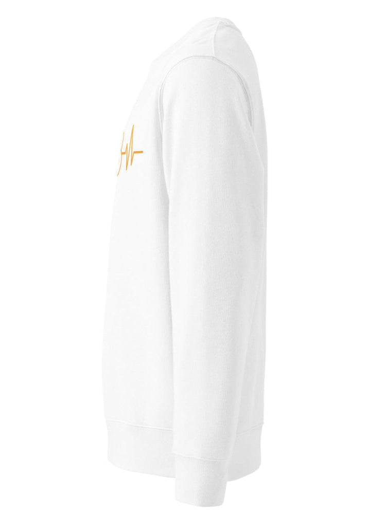Bitcoin Pulse Sweatshirt white – side view 1 (eco-friendly blockchain apparel)