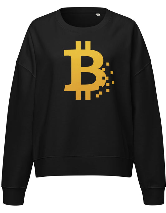 Bitcoin women’s eco sweatshirt black – organic crypto apparel (front)