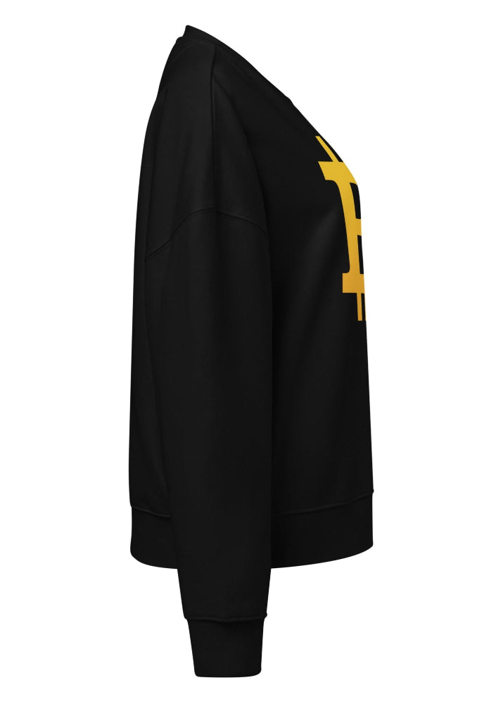 Side view 2 – Bitcoin women’s eco sweatshirt black, drop-shoulder
