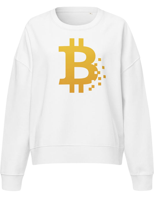 Bitcoin women’s eco sweatshirt white – organic crypto apparel (front)