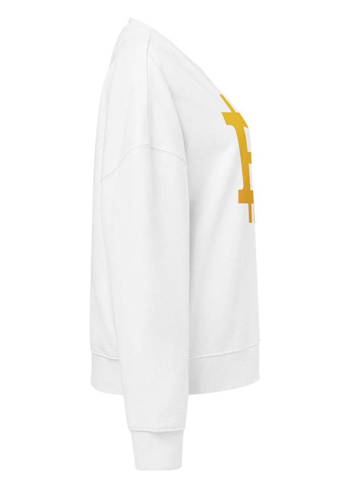 Side view 2 – Bitcoin women’s eco sweatshirt white, drop-shoulder