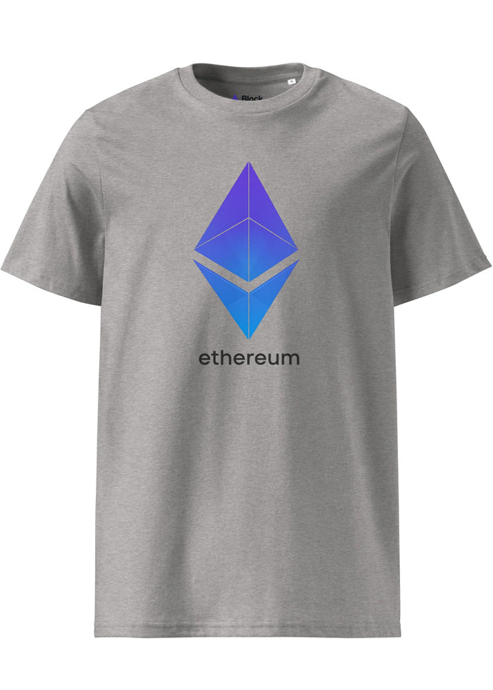 Ethereum eco T-shirt heather grey – organic cotton crypto tee (front view)
