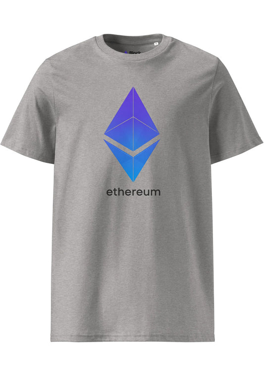 Ethereum eco T-shirt heather grey – organic cotton crypto tee (front view)