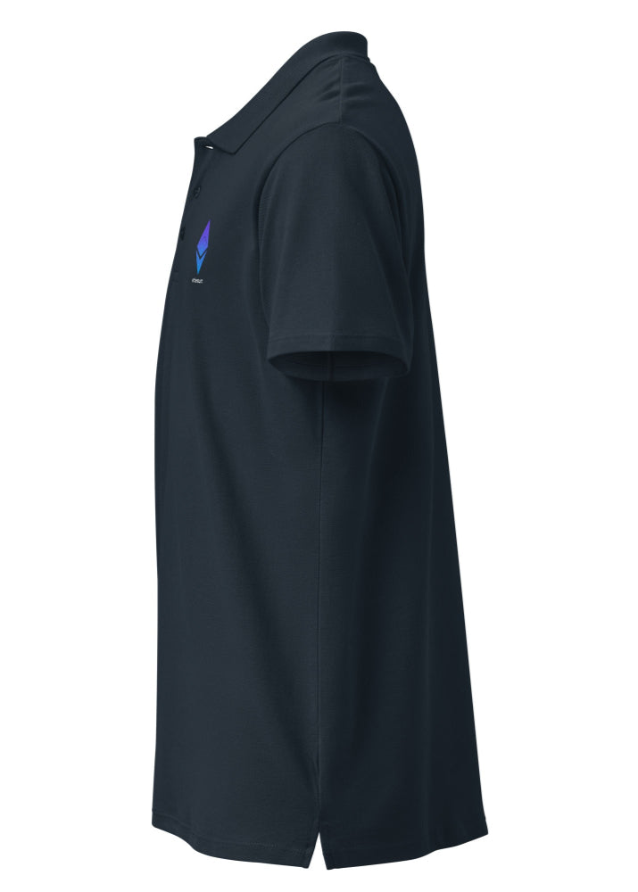 Ethereum Polo navy – side view 1 (tone-on-tone 3-button placket)