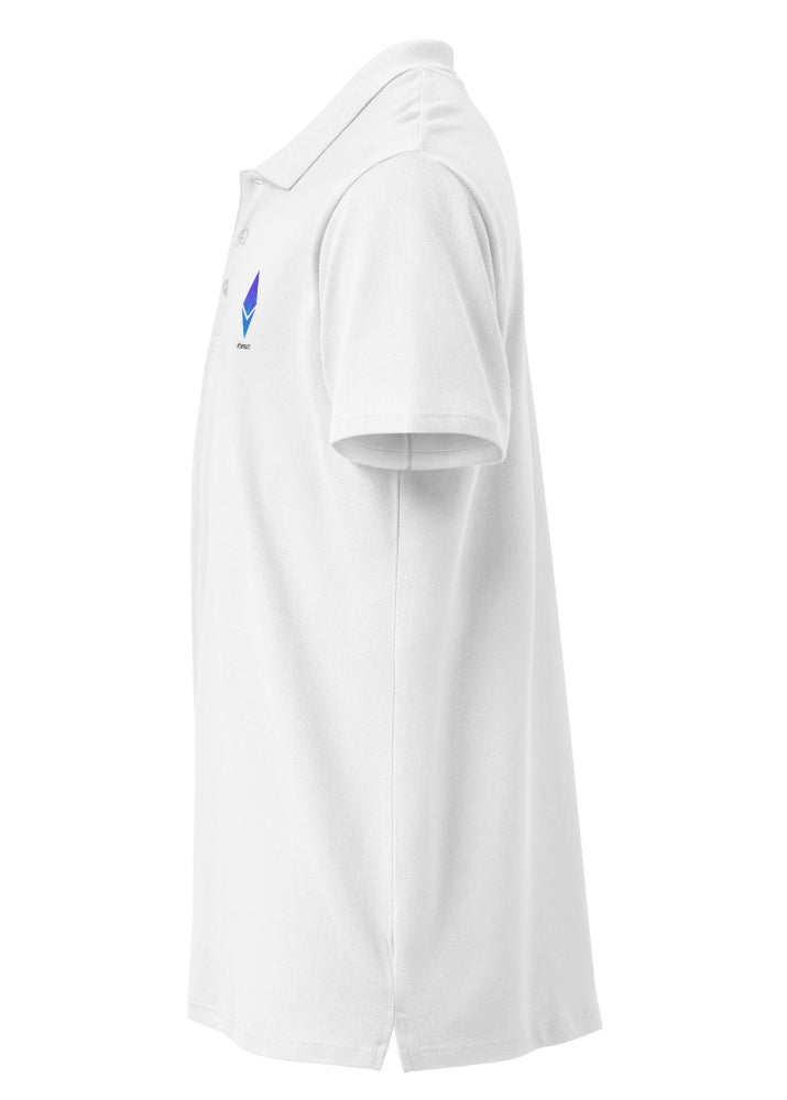 Ethereum Polo white – side view 1 (tone-on-tone 3-button placket)