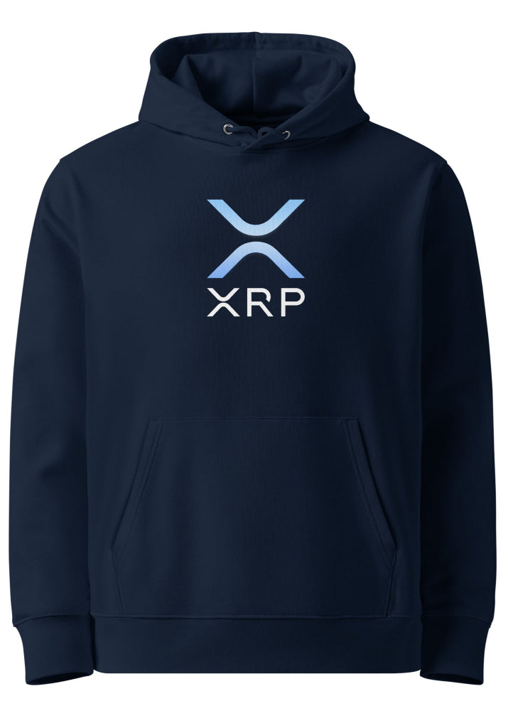 Navy XRP eco hoodie – organic cotton crypto streetwear by Block Supply (front view)