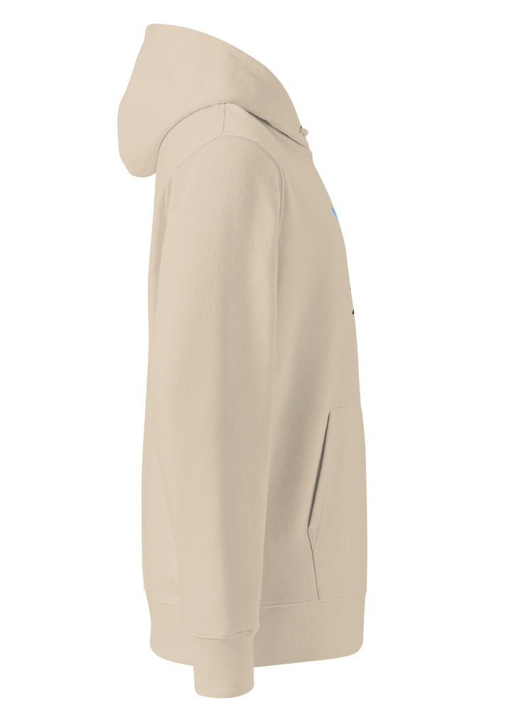 Side view of XRP eco hoodie (sand) – eco-friendly crypto hoodie by Block Supply