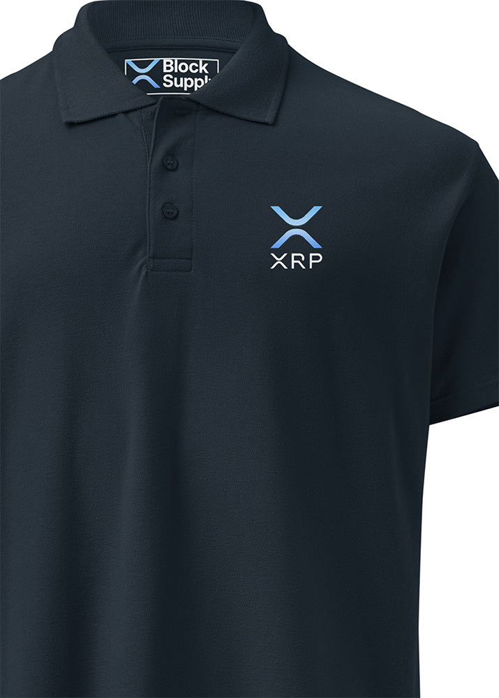XRP Polo navy – close view (classic fit combed cotton)