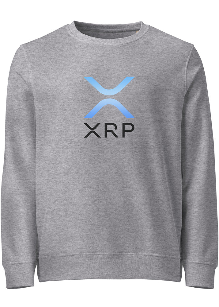 XRP Sweatshirt grey – front view (Block Supply, organic cotton crypto streetwear)