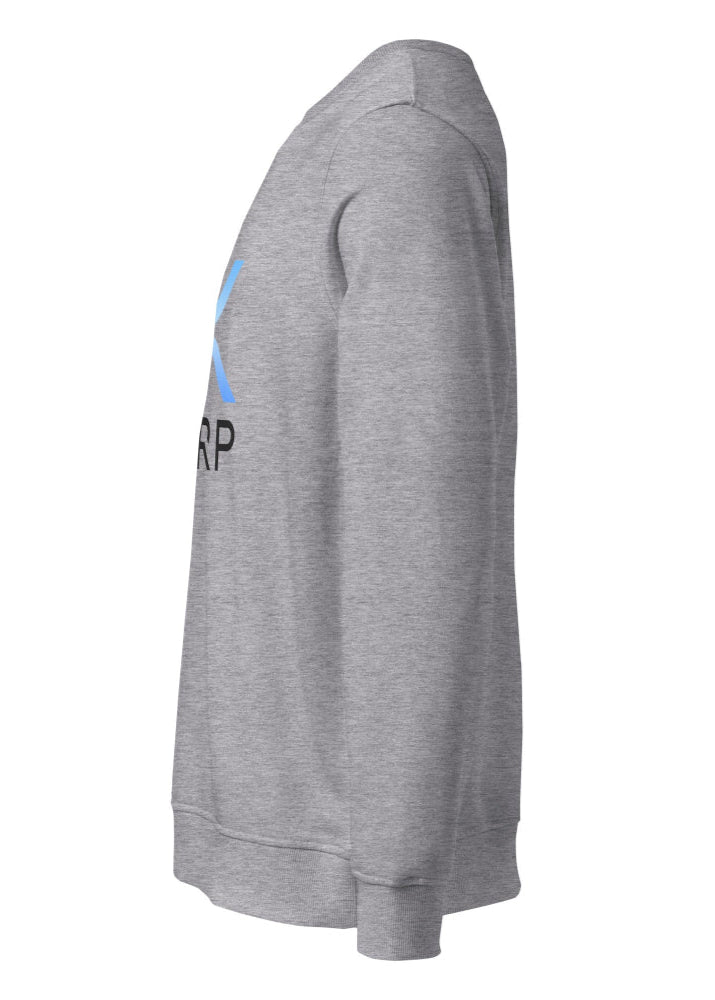 XRP Sweatshirt grey – side view 1 (eco-friendly blockchain apparel)