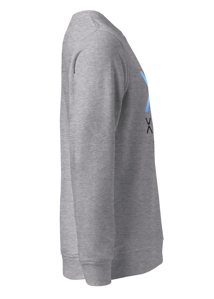 XRP Sweatshirt grey – side view 2 (clean crypto streetwear by Block Supply)