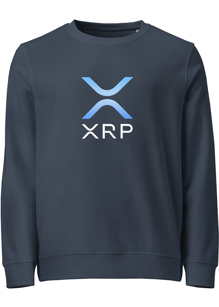 XRP Sweatshirt navy – front view (Block Supply, organic cotton crypto streetwear)
