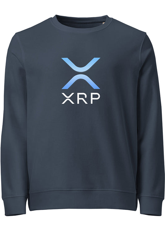 XRP Sweatshirt navy – front view (Block Supply, organic cotton crypto streetwear)