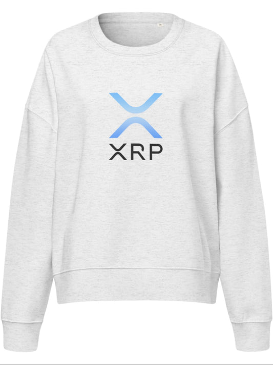XRP women’s eco sweatshirt heather white – organic crypto apparel (front)