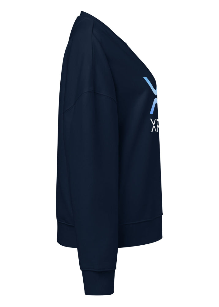 Side view 2 – XRP women’s eco sweatshirt navy, drop-shoulder